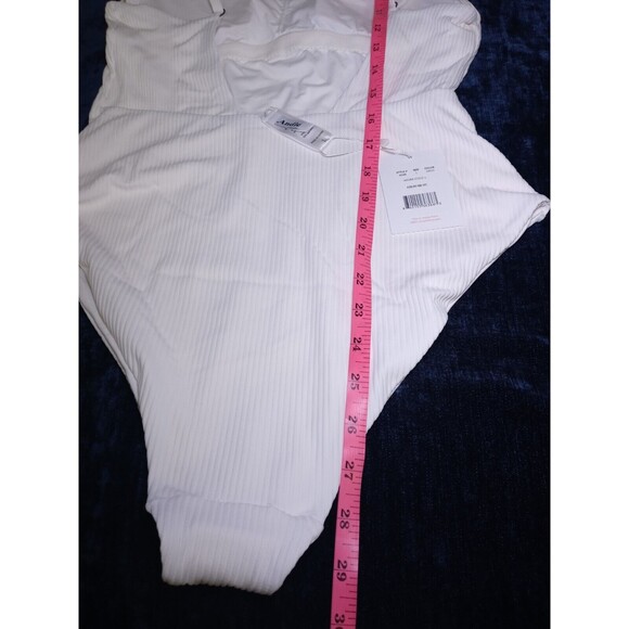 Andie Swim Coco White Ribbed Rib Asbury High Neck One Piece Swimsuit Size L NWT - Picture 7 of 10